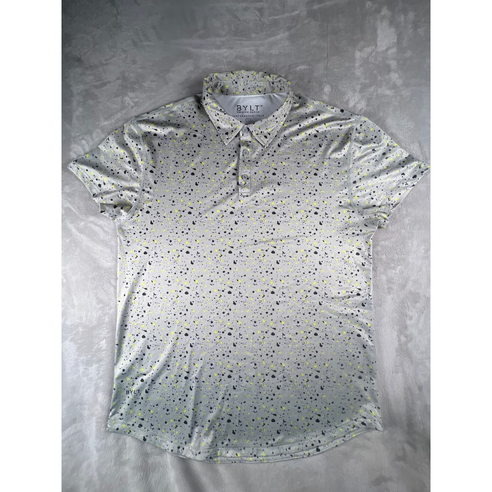 BYLT Premium Basics Mens Performance+ Polo Shirt Grey Splatter Large L
